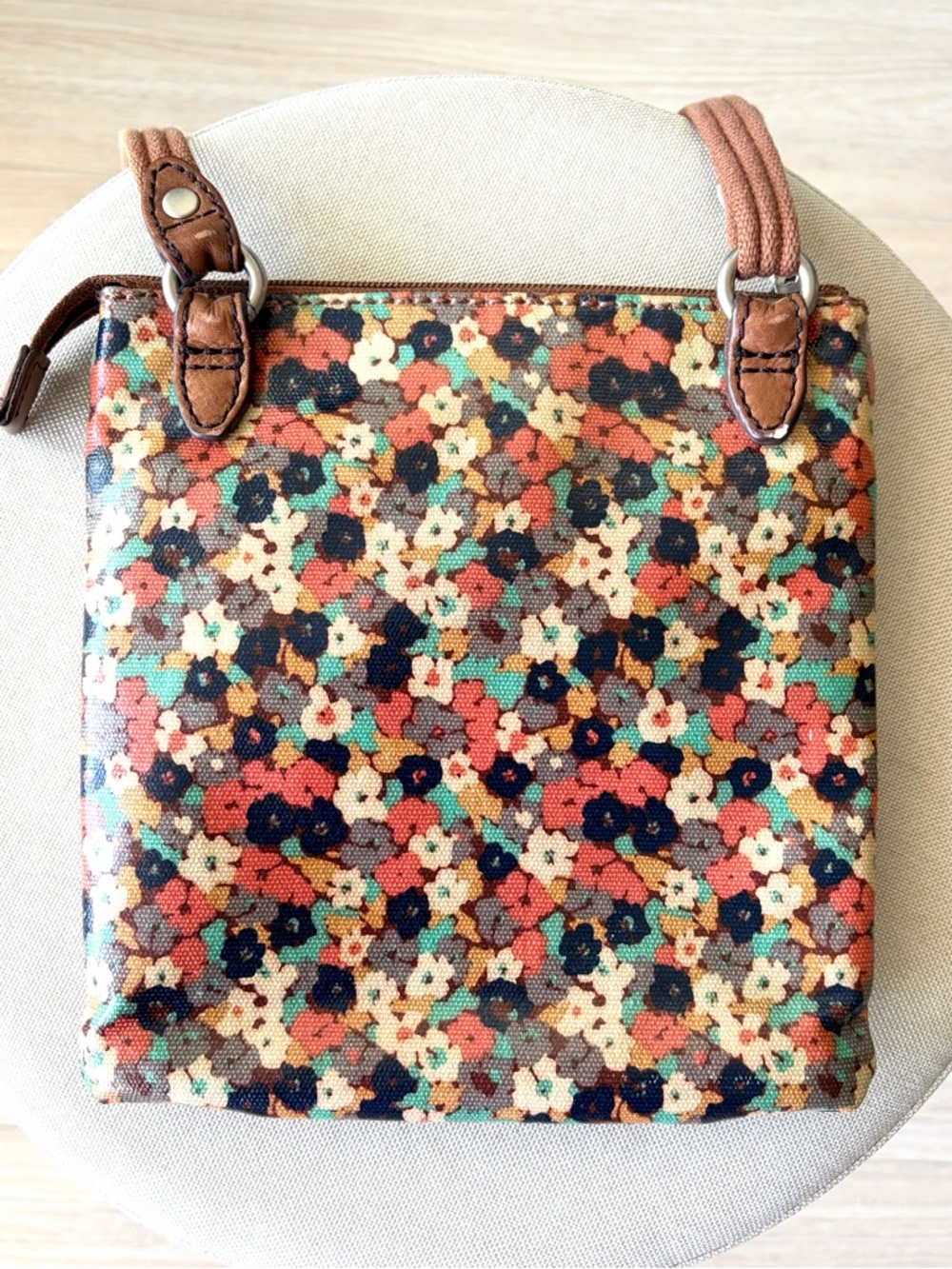 Fossil Floral Coated Canvas Crossbody Bag Small Boho Adjustable Strap - Picture 5 of 10